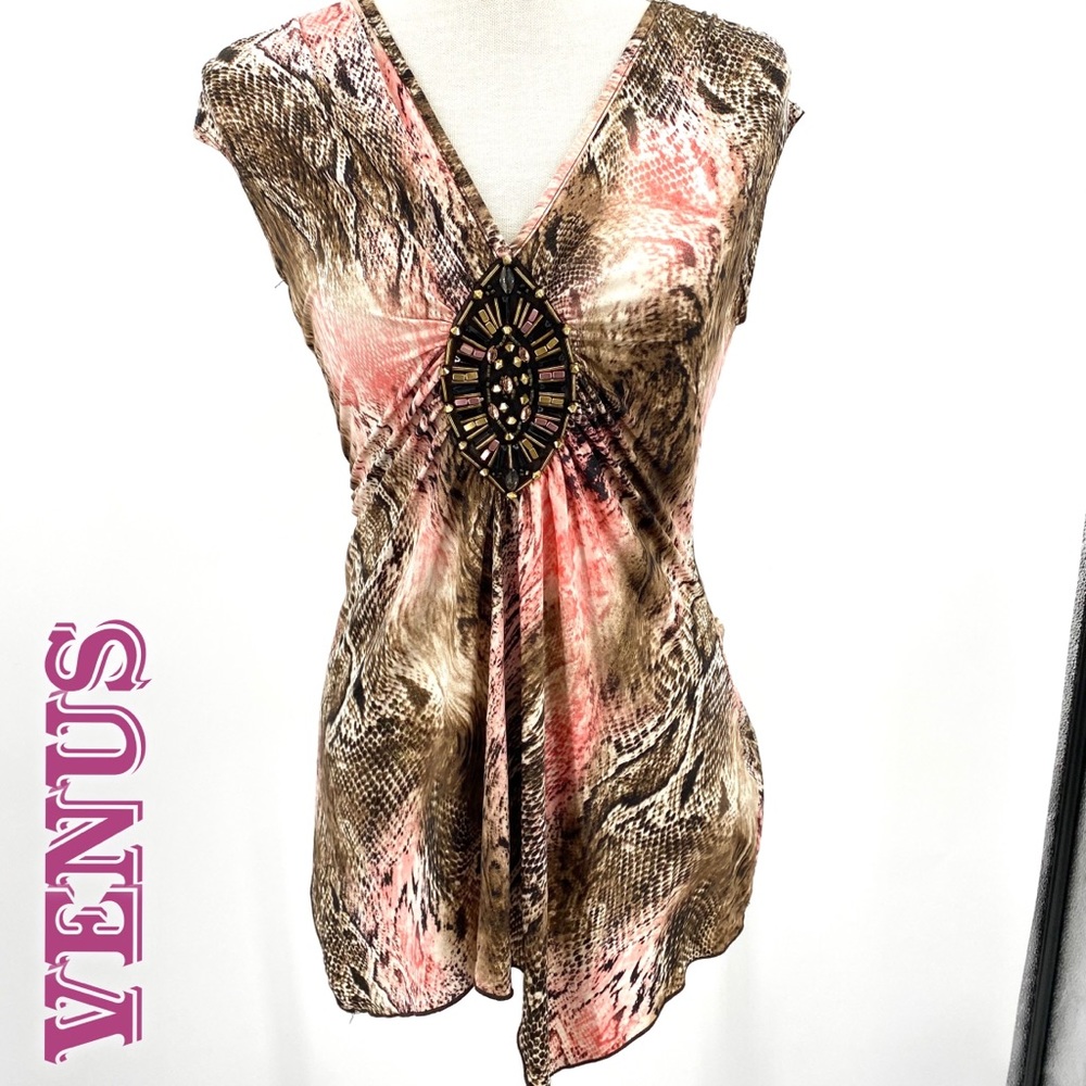 VENUS V-neck Sleeveless snakeskin print top